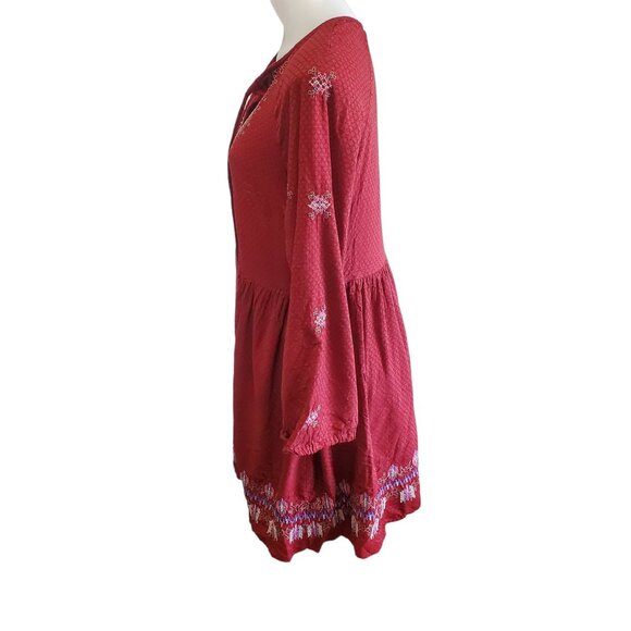 Knox Rose Womens Bohemian Embroidered Mini Dress Maroon Long Sleeve Small - Picture 6 of 12